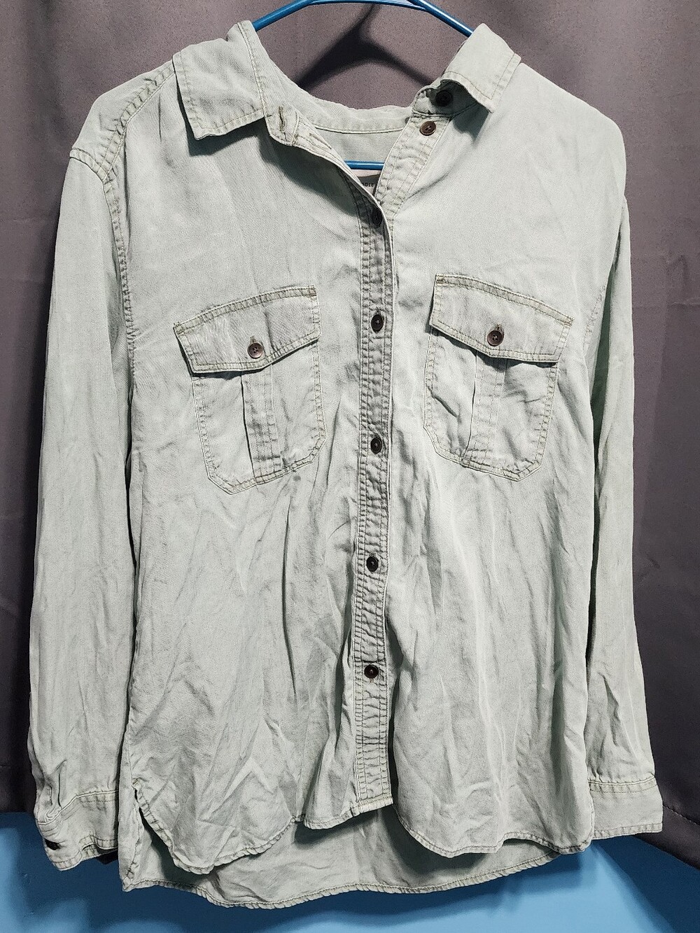 American Eagle Sage Green Soft Boyfriend Button Up Shirt - M